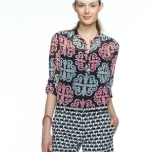 Banana Republic Milly Collection Medallion Paisley Button Dressy Shirt Top